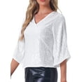 thumbnail image 4 of INSPIRE CHIC Sequin Top for Women's 3/4 Sleeve V Neck Sparkly Party Disco Outfit Blouse Top, 4 of 5
