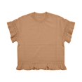 thumbnail image 5 of Women's Round Neck Short Sleeve Knitted Sweater Ruffled Hem Pullover with Openwork Pattern for Summer, 5 of 5