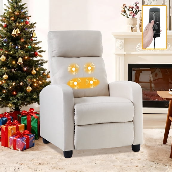 Massage Recliner Chair for Adults, Adjustable Reclining Chair Home Theater Seating with Extended Footrest, Modern Single Sofa for Living Room,Bedroom (Beige)