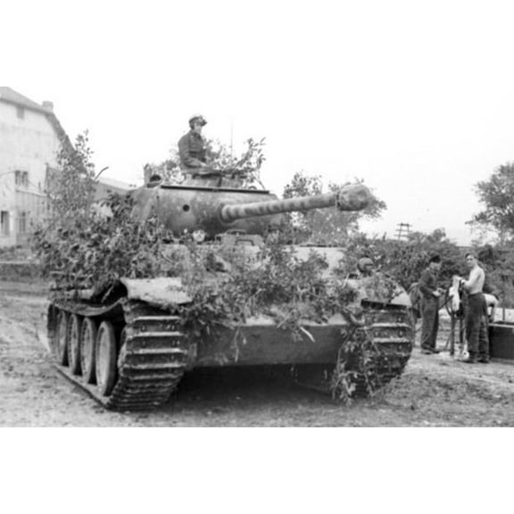 24x36 gallery poster, Panther tank tank with bush camouflage in Northern France 1944