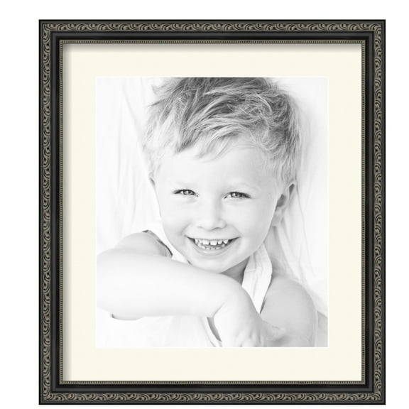 ArtToFrames 16x18" Matted Picture Frame with 12x14" Single Mat Photo Opening Framed in 1.25" Antique Black and 2" Off White Mat (FWM-5106-16x18)