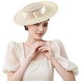 thumbnail image 2 of Hsqqdc Champagne Gold Wide Brim Church Hat with Bow, Elegant Derby Fascinator Hat, 2 of 7