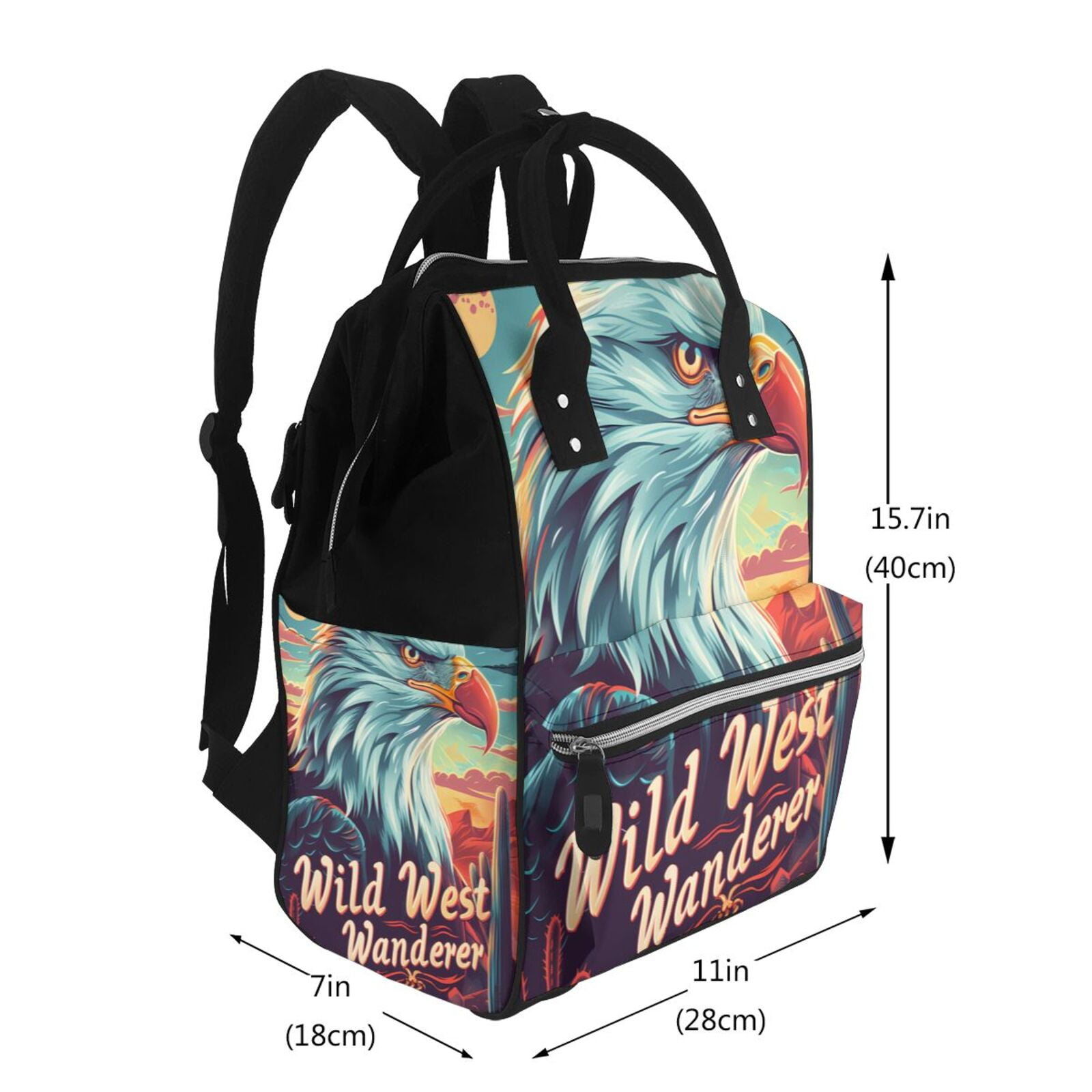 Fuzoiu Western Style Bald Eagle Print Diaper Bag Backpack,Baby Essentials Travel Tote,Multi function Waterproof Diaper Bag, Travel Essentials Baby Bag - Unisex