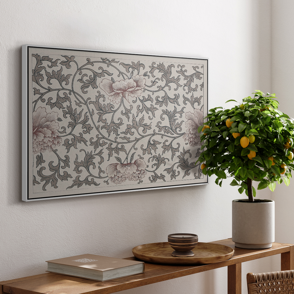 Vintage Abstract Print-XVII Framed in White Wood Gallery Wrapped Canvas 17 in. x 25 in.