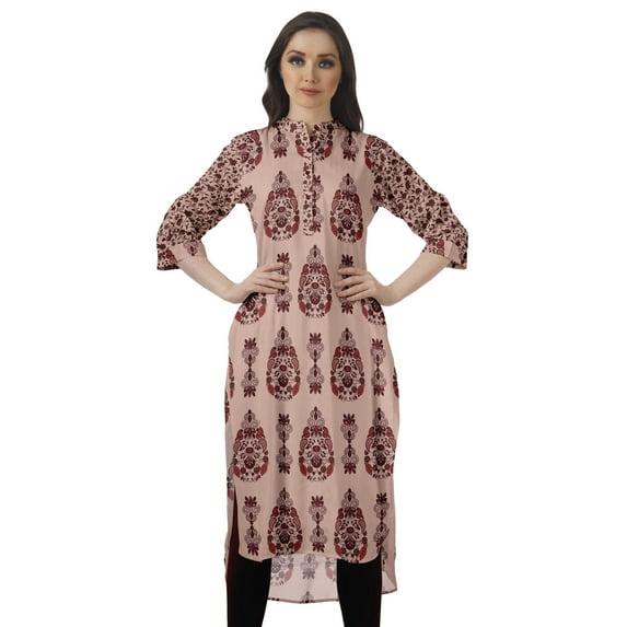 Moomaya Cotton Tunic Roll Up Sleeves Women Printed Kurti Knee Length Summer Kurta