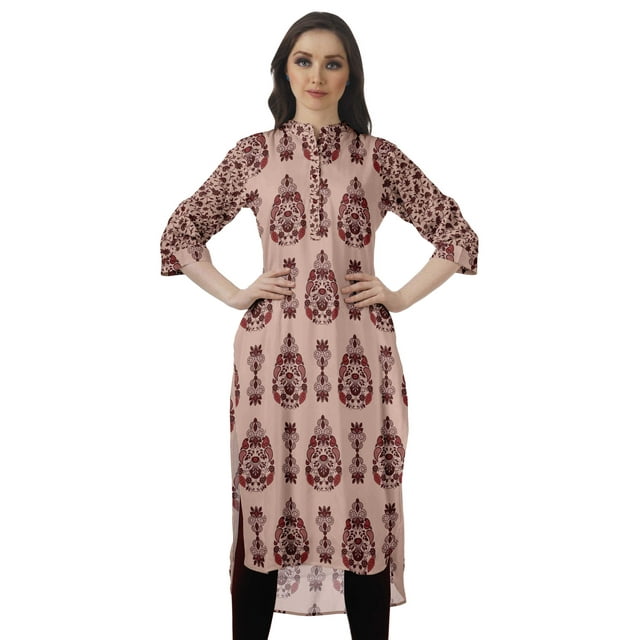 Moomaya Kurti en Coton avec Col Mandarin pour Femmes Robes Longues Imprimées Grande Taille