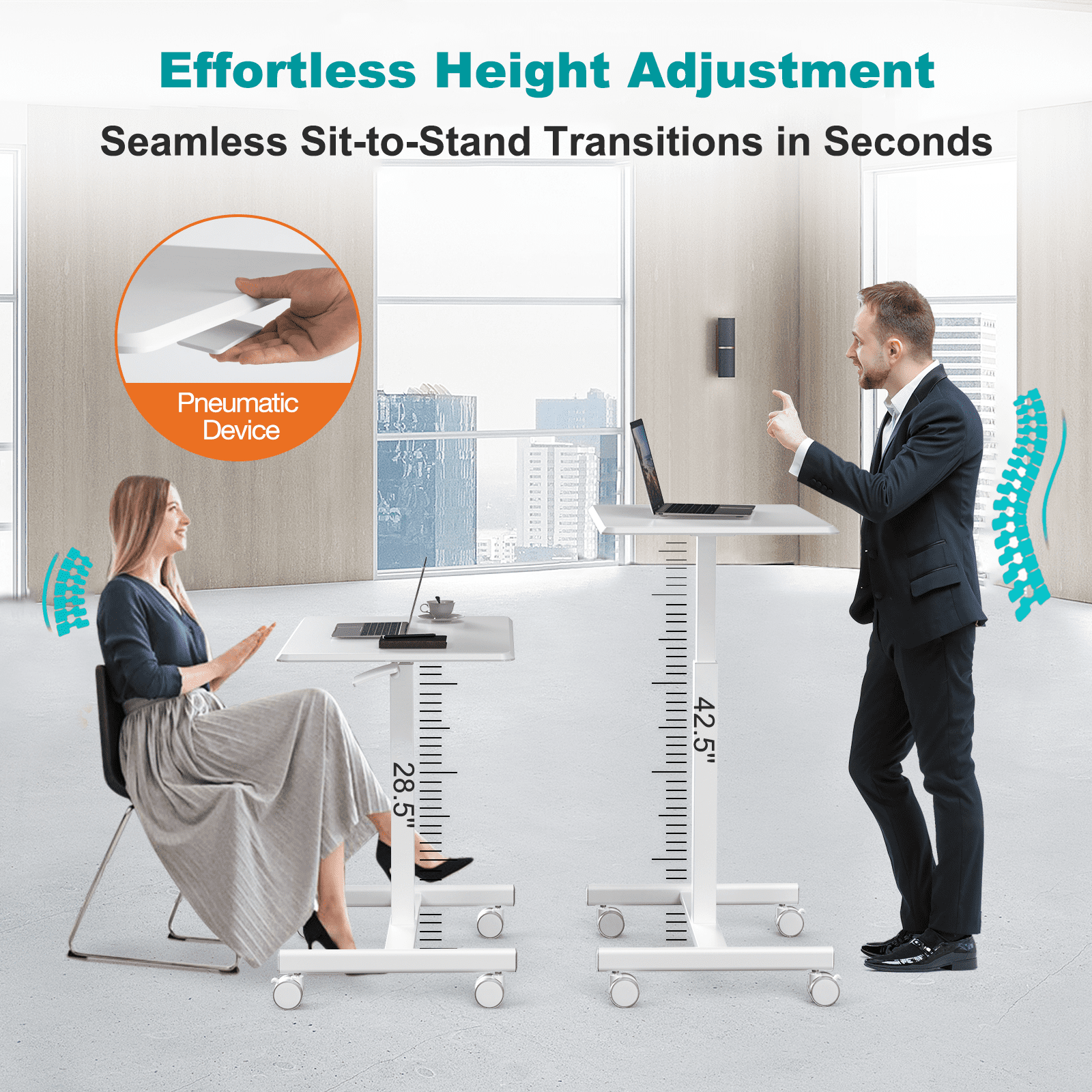 Aidoly Mobile Standing Desk with Locking Wheels - Height Adjustable Rolling Desk, Workstation for Home Office, Living Room & Classroom，White