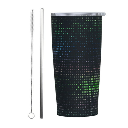 

Square Mosaic Insulated Stainless Steel Mug Splash-Proof Push-Pull Lid Car Straw Cup - 20 oz