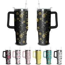 40oz Sunflower Tumbler with Handle and Straw, Shiny Stainless Steel Insulated Cup with Lid and Straw, Travel Coffee Mug Water Bottle, Birthday Mothers Day Gifts for Women Men Flowers Lovers