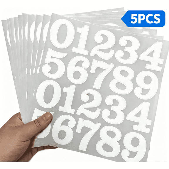 2 Inch Reflective Mailbox Numbers for Outside, White Vinyl Number Stickers 0–9 , Strong Self-Adhesive & Waterproof Outdoor House Numbers for Mailbox, Door, Bins, 5PCs