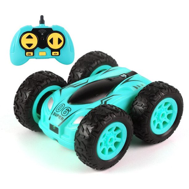 3.7 inch 2.4G 4CH Drift Stunt Double-sided RC Car Bounce Stunt Cars Rock Crawler Roll Car 360 Degree Flip Kids Robot Car Gift06 blue He Qiyong unisex