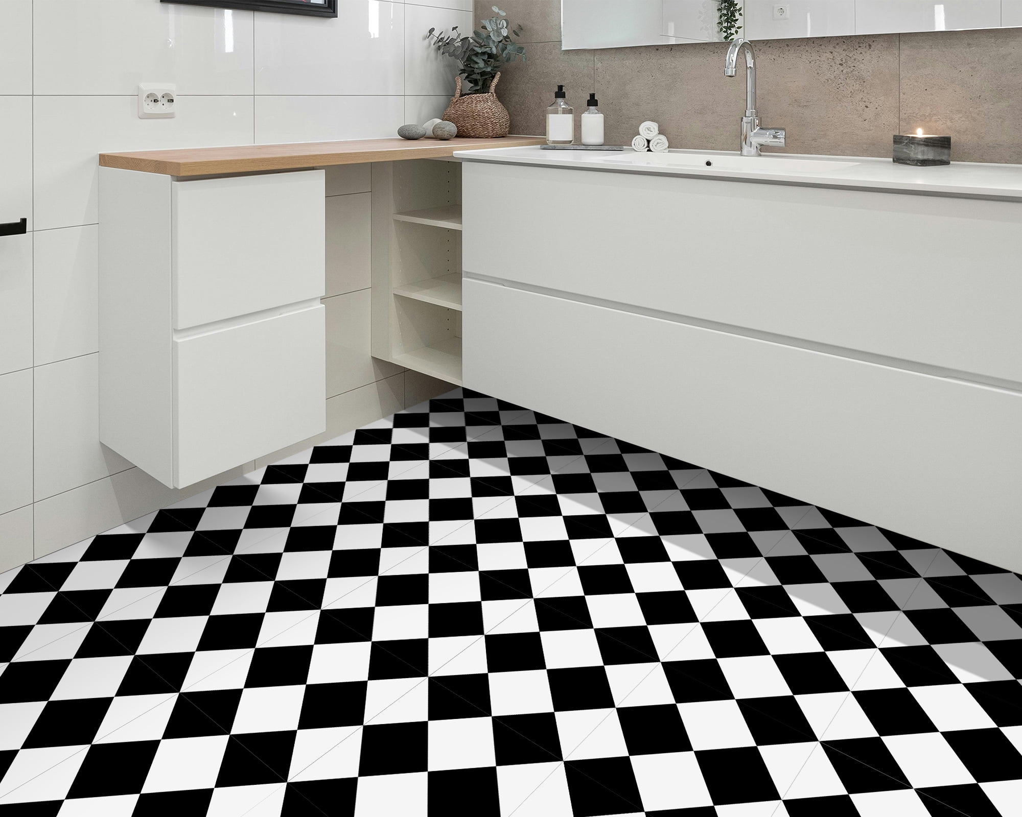 DEWOO 12" x 12" Peel and Stick Floor Tile, 10 PCS Self-Adhesive DIY Vinyl Flooring for Renters, Removable and Waterproof Tile Sticker for Bathroom, Kitchen, Staircase (Black White Grid)