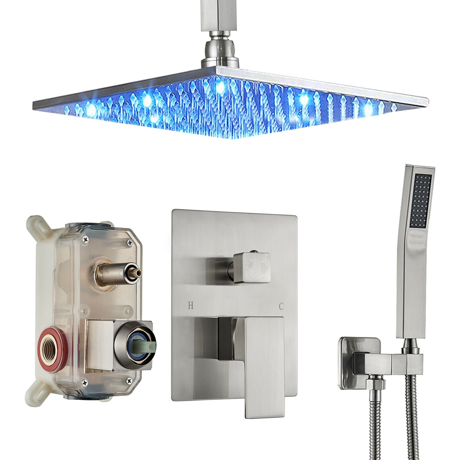 Zovajonia Shower System 16 Inches LED Shower Faucet Set, Rain Shower Head with Handheld Spray