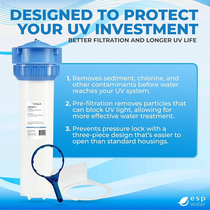 VIQUA AWP42B-V NSF 42 Certified Heavy Duty 3-Piece Whole House Filter Housing Kit for 4.5 x 20 Inch Cartridges