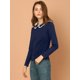thumbnail image 4 of Blusa de manga larga Allegra K trabajo dulce con volante en contraste y cuello Peter Pan Azul marino M, 4 of 6