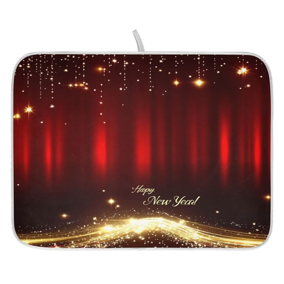 Happy New Year Design Dish Drying Mat for Kitchen, Quick Drying Absorbent Soft Durable 16" x 18"