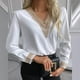 thumbnail image 2 of Moda mujer encaje sólido manga larga encaje patchword V cuello camisa blusa Fridja  FKASFK3888, 2 of 7