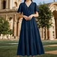 thumbnail image 6 of ZQUUVOU Women's V Neck Tiered Midi Dress Short Sleeve Elastic Waist Ruffle Hem Casual Flowy Sundress Summer Beach Outfits Dark Blue, 6 of 6