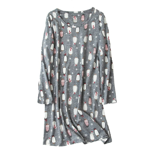 Chemise de Nuit pour Femmes, Vêtement de Nuit Décontracté à Manches Longues, Robe de Nuit Confortable Imprimée pour Usage Quotidien