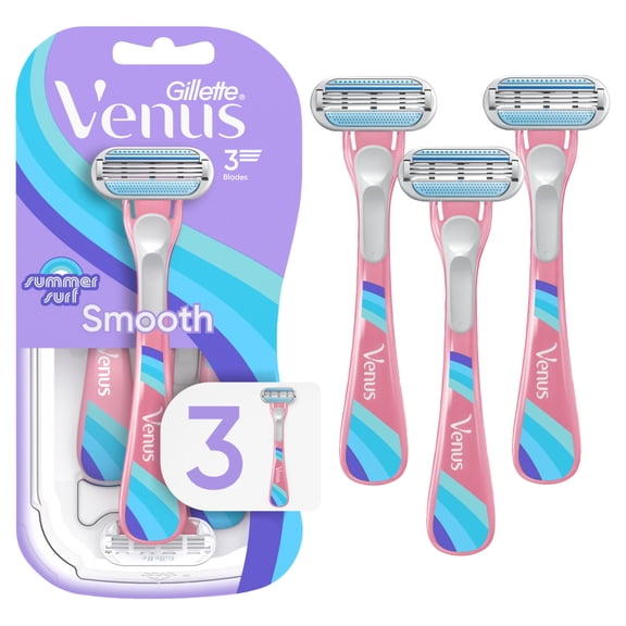 Venus Summer Surf Smooth, Disposable Women's Razor, 3 Count