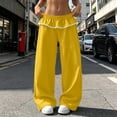 thumbnail image 2 of Women's Ruffle Waist Wide Leg Pants Elastic Lace Trim Lounge Trousers Loose Casual Streetwear Bottoms, 2XL, 2 of 7
