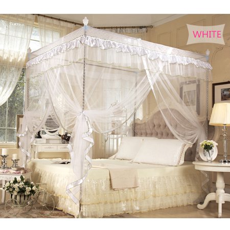 4 Corner Post Bed Canopy Mosquito Net Luxury Lace Princess ...