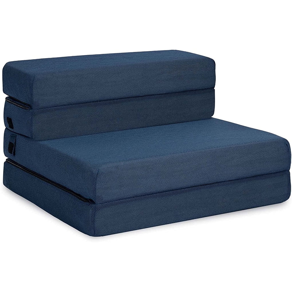 Threepiece folding foam mattress and sofa bed for guests cot size