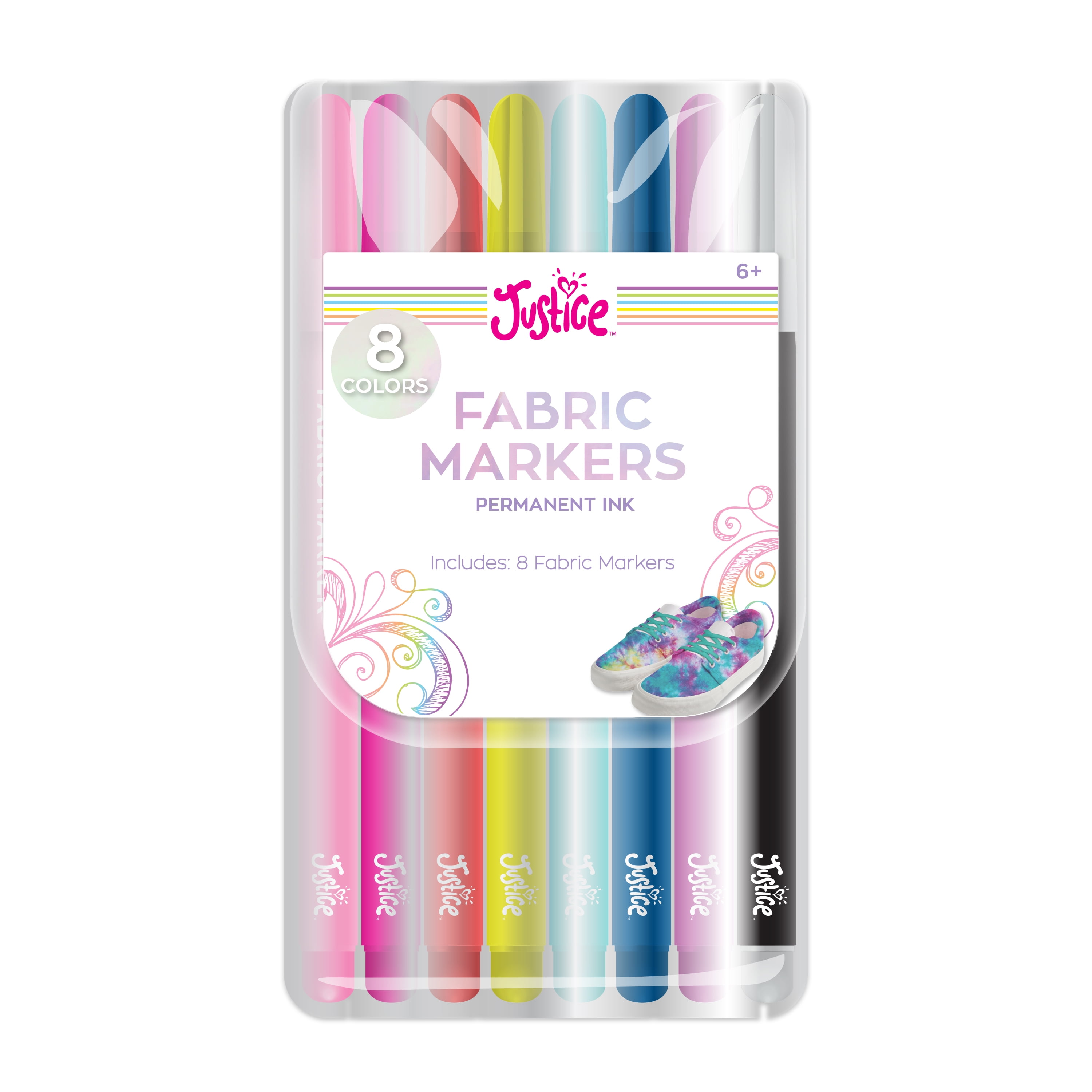 Justice Multi-Color Permanent Fabric Markers, 8 Count