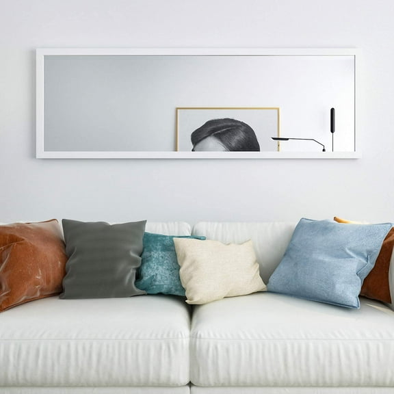 48" x 16" Full Length Mirror Wall Mounted Over Door with 2 Metal Hangers White