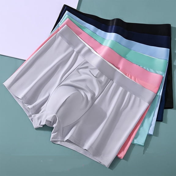 Pounoo New Mens Underwear Boxer Briefs Mid-Waist Breathable Crotch Men's Shorts Trendy Milk Silk Comfort Shorts Comfortable Mens Briefs Men's New Arrivals Underpants Light Blue