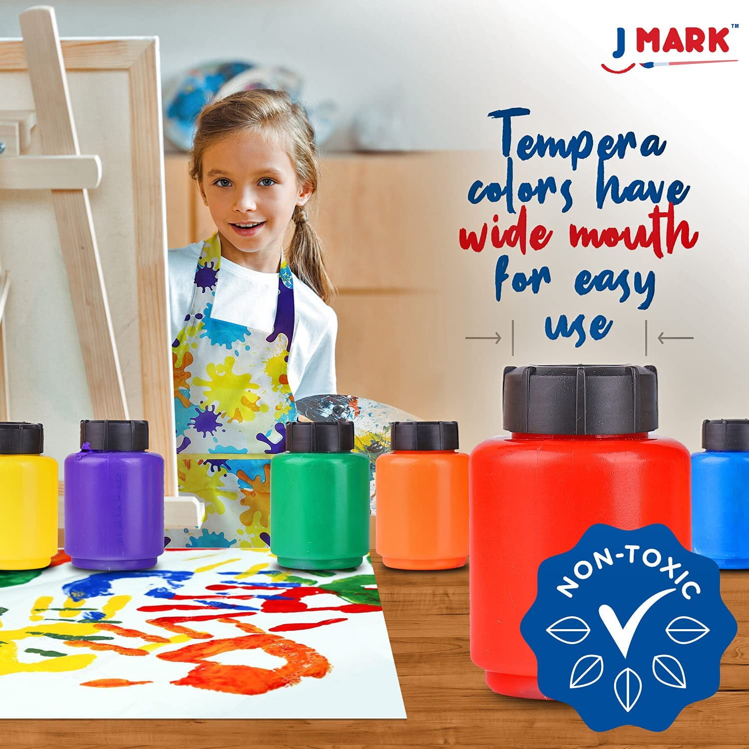 J MARK 32 Piece Toddler Painting Set – Spill Proof Paint Cups for Kids,  Washable Kids Paint, Kids and Toddler Paint Set with Art Smock and More