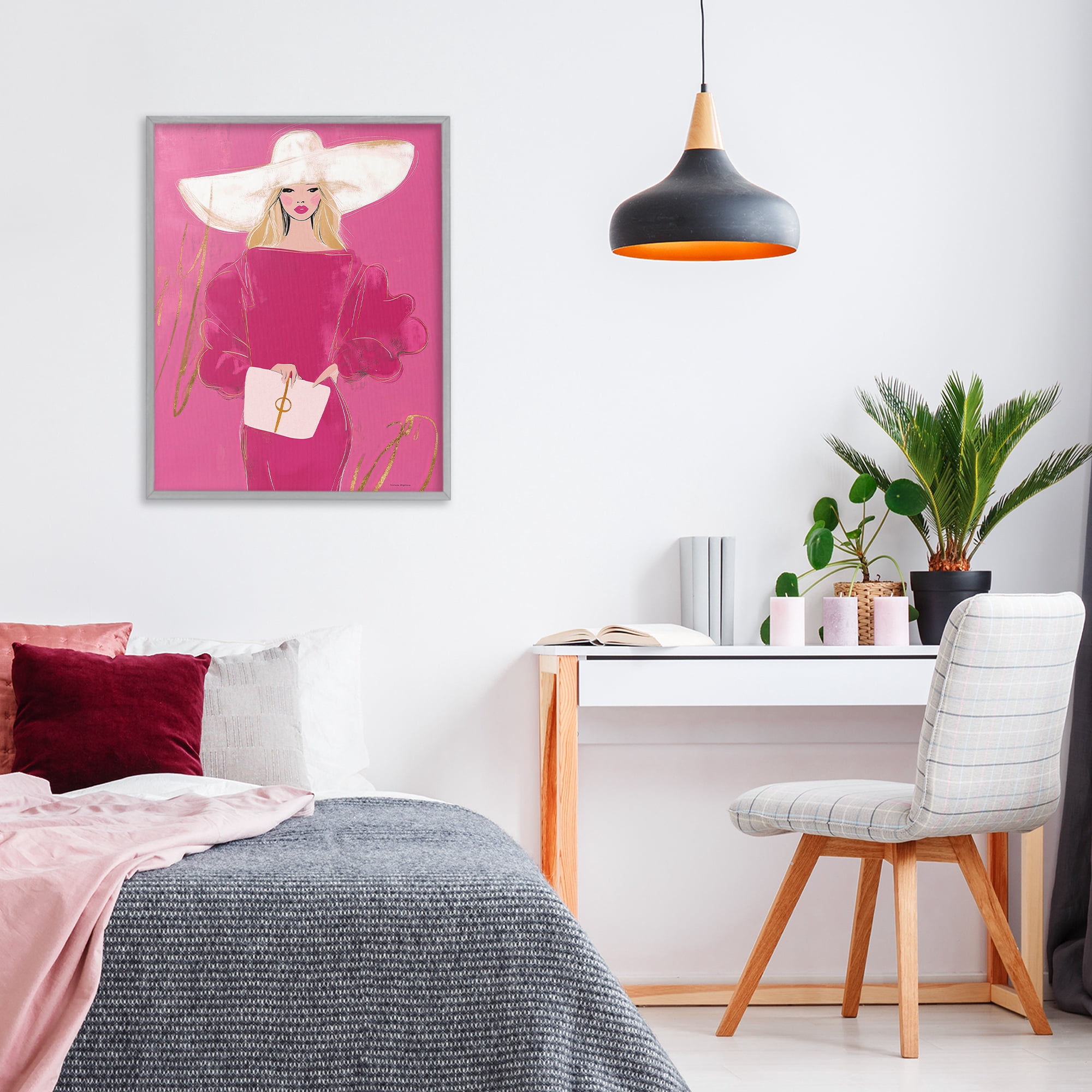 Stupell Industries Lady In Pink with Hat Gray Framed Giclee Art, design by Svetlana Aleynikova