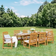 SUMMIT LIVING 2-Piece Acacia Wood Patio Dining Chairs with Cushions, Outdoor Oil Finished Natural Teak Wooden Armchairs, Orange & Beige