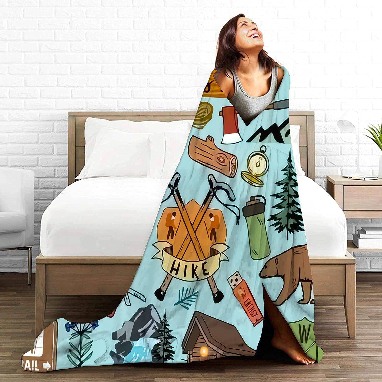 Iguohao Camping Sherpa Blanket Camper Decor Blankets And Throws Happy Camping Soft Plush Warm Blanket For Women And Men Gifts Kids For Camping Lovers