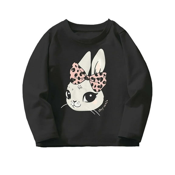 Kiijoy Toddler Girls Bunny Printed Sweatshirt Cotton Crew Neck Pullover Top, Sizes 2-3