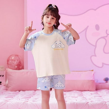 

Hello Kittys Kuromi Cinnamoroll Pajamas Sanrios Anime Kawaii Summer Kids Casual Cool Cozy Soft Cute Homeoutdoor Set Baby Gift