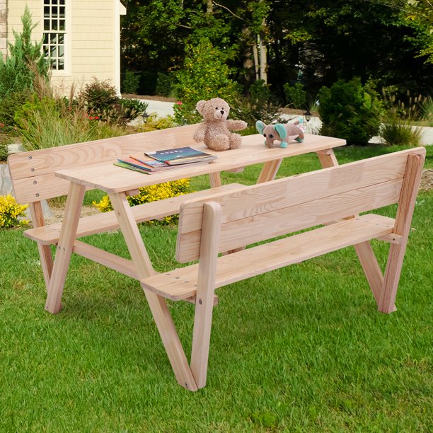 Jaxpety Kids Picnic Table Set Outdoor Garden Yard Portable ...