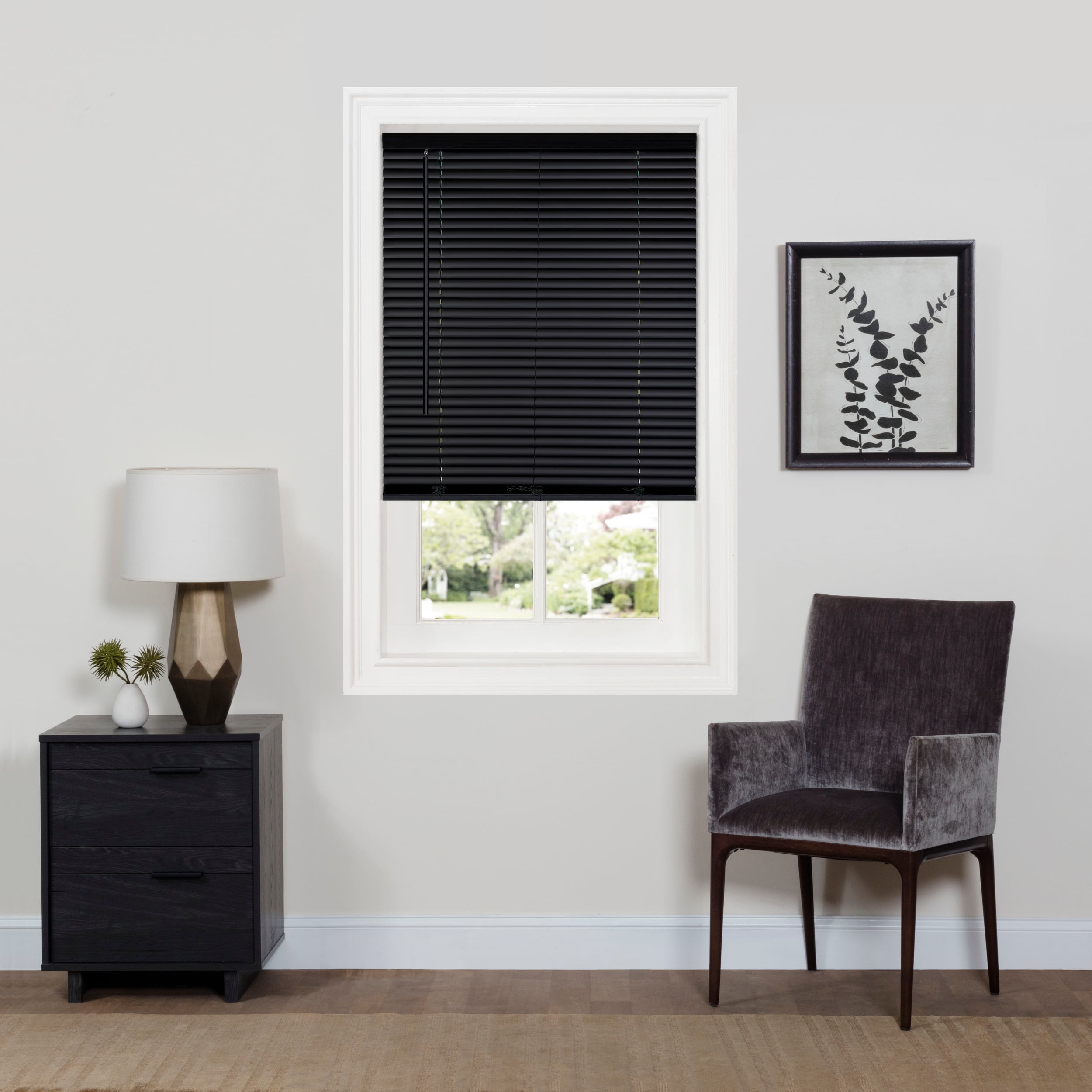 Achim 1" Cordless Vinyl Horizontal Window Blinds, Black, 23" x 64"