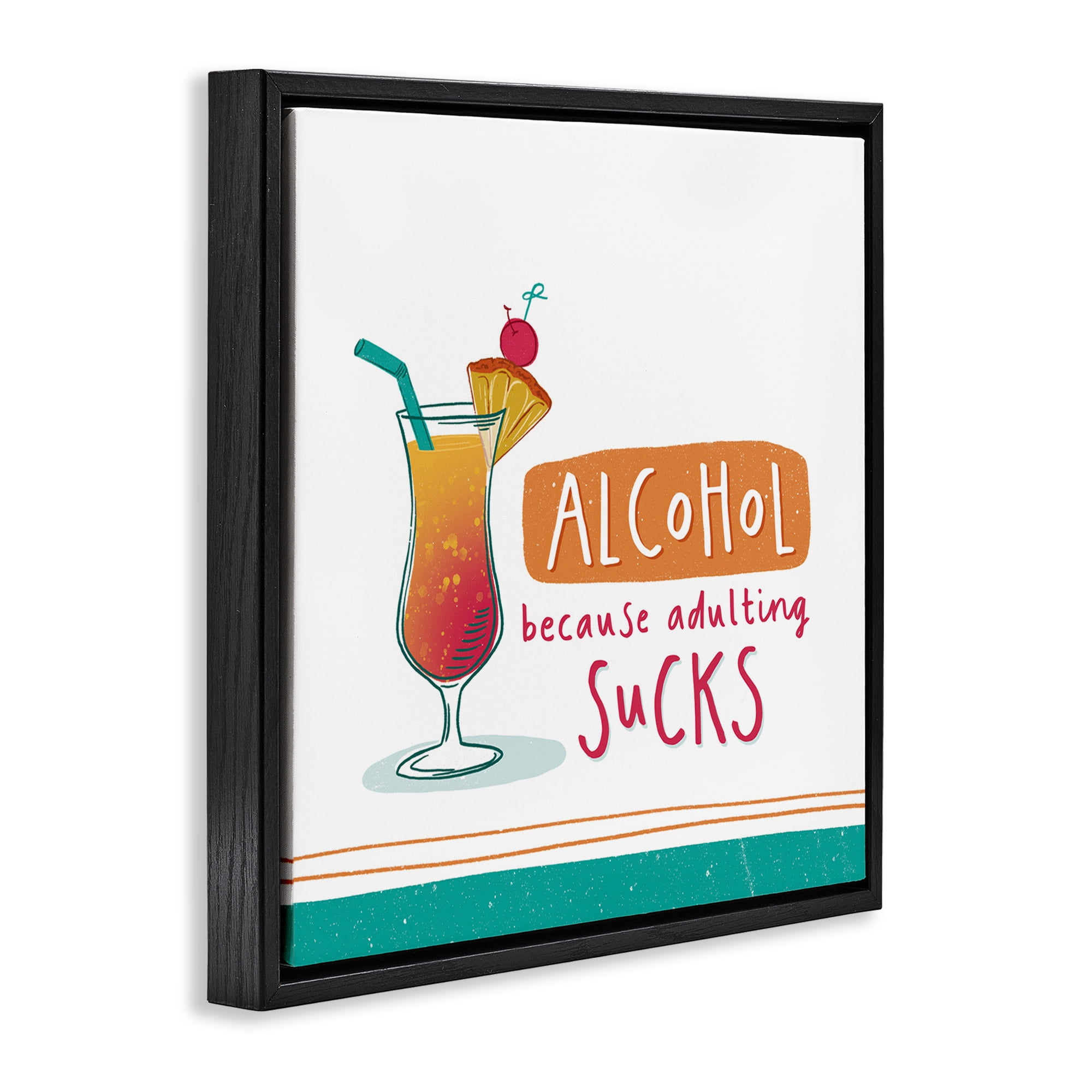 Stupell Industries Funny Adulting Phrase Food & Beverage Painting Black Floater Framed Canvas Art Print Wall Art, 25 x 25