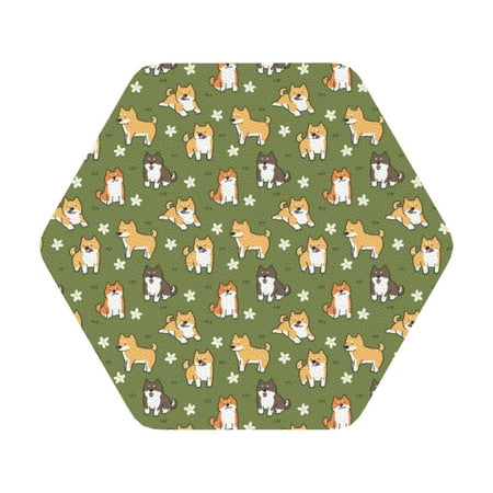 

Coaee Shiba Inu Dog And Flower Print Leather Coasters Set of 6 Non-Slip Washable Cup Coasters for Home Office Bar Hexagon