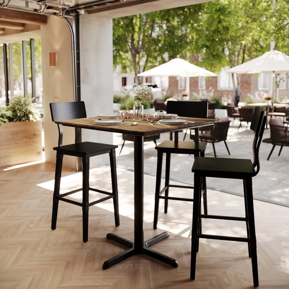 Flash Furniture 36" Square Tabletop with Seamless Surface Technology in Natural with 30" x 30" Black Bar Height X-Base
