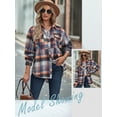 thumbnail image 6 of Xuanfei Women Plaid Lapel Collar Button Down Long Sleeve Mid-Length Shirt Top, 6 of 6