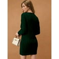 thumbnail image 6 of Womens V Neck Mini Sweater Dress Cable Knit Long Sleeve Casual Loose Fall Tunic Pullover Sweaters Dark Green XXXL, 6 of 7