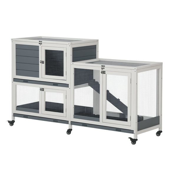 PawHut Clapier pour Lapin Cage pour Lapin Surélevée avec Plateau Gris 58x18x35