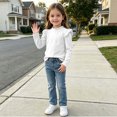thumbnail image 6 of YUANxueke Girls Ruffle Long Sleeve Cotton Shirts Soft Casual Crewneck Pullover Layering Tops,White,6-7 Years, 6 of 7