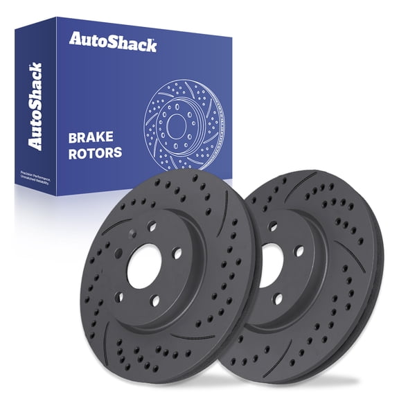 AutoShack Front Vented Drilled & Slotted Coated Brake Rotors Black Matte Finish 2-PC Set Replacement for 2010-2017 Chevrolet Equinox 2010-2017 GMC Terrain 2011 Saab 9-5 BlackShield 12.64" (321 mm)