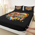 thumbnail image 5 of Manfei Love Heart Rainbow Bed Sheets, Graffiti Butterfly Full Size Sheets, Black Orange, 4-Piece, 1 Flat Sheet, 1 Fitted Sheet and 2 Pillowcases, 5 of 6