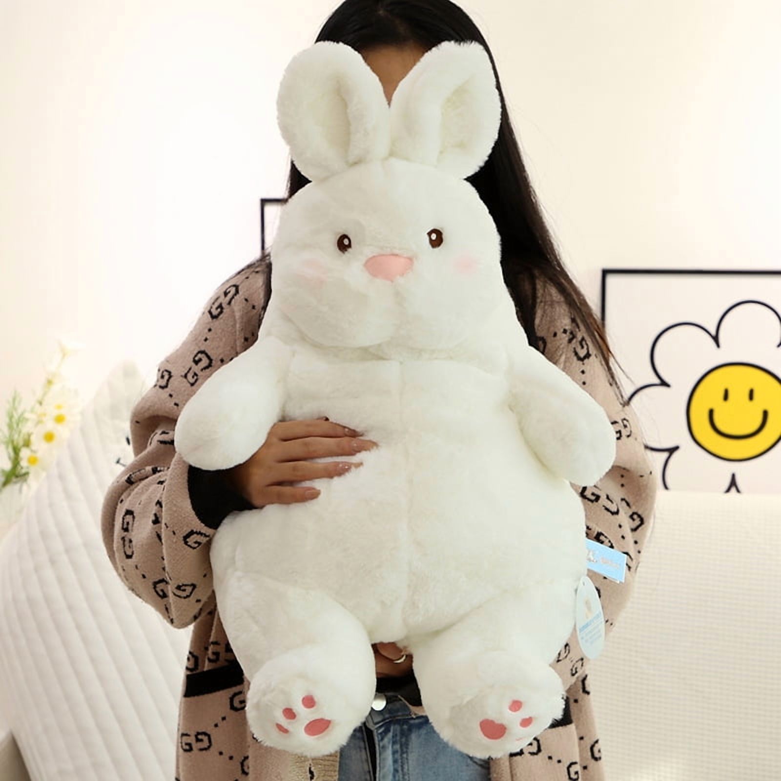 Chubby Lazy Rabbit Plush Toy, Soft Huggable Bunny Stuffed Animal, Cute Cuddle Pillow Buddy, Perfect Easter Gift for Kids Adults Rabbit Lovers