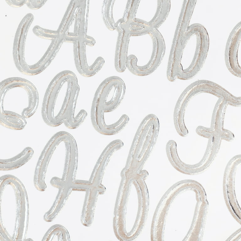 Glitter Cursive Alphabet Letter Stickers, 1-Inch, 50-Piece, Silver