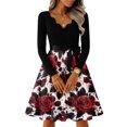 thumbnail image 6 of Halloween Dresses for Women Bone Printed V-Neck Classic Dresses Spider Cocktail Long Sleeve Scary Swing Dress with Belt 3XL, 6 of 7